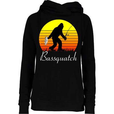 Bassquatch Bigfoot Fishing Womens Funnel Neck Pullover Hood