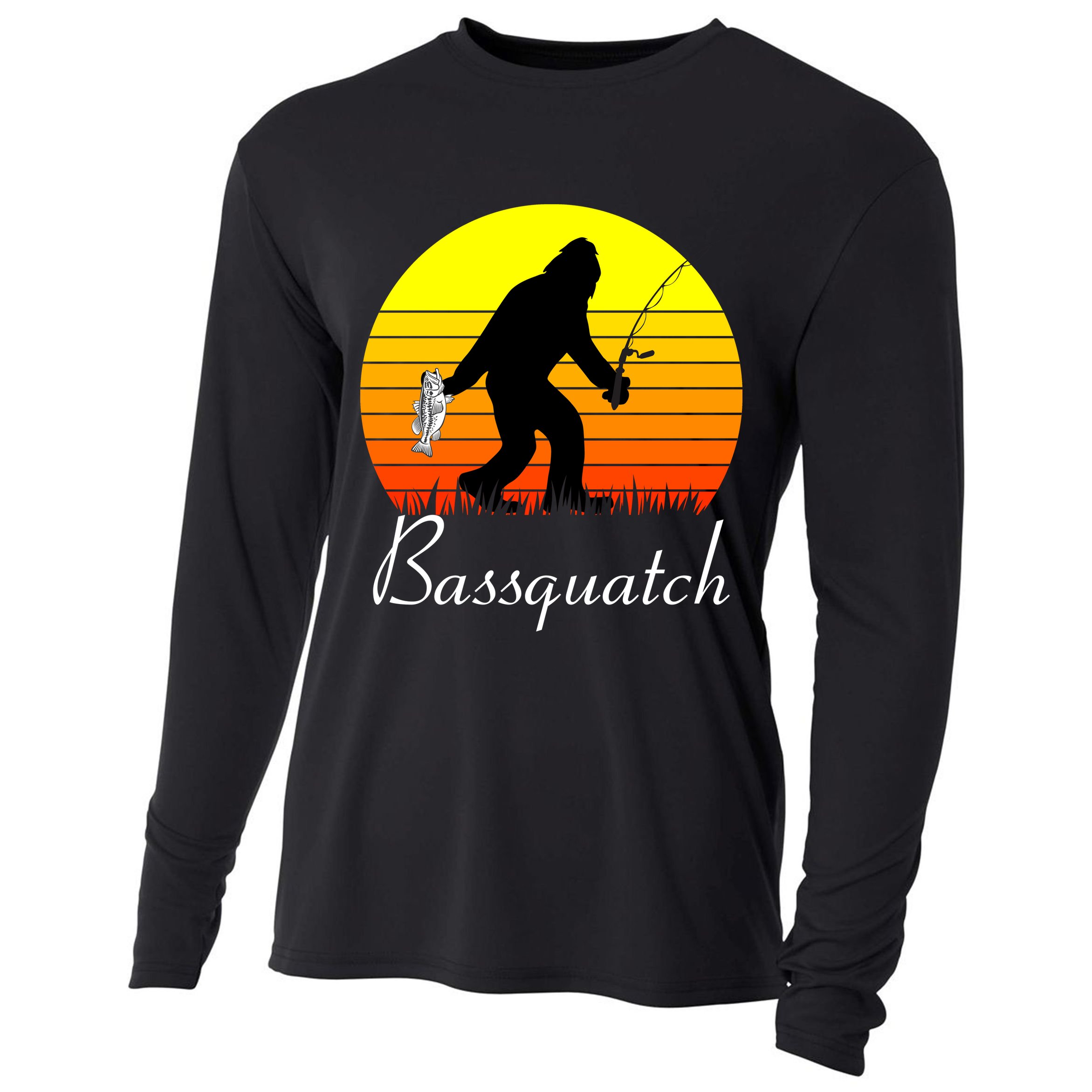Bassquatch Bigfoot Fishing Cooling Performance Long Sleeve Crew