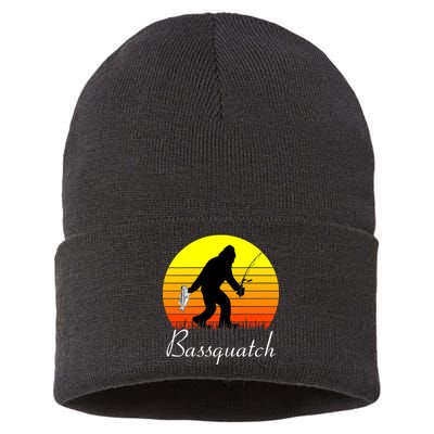 Bassquatch Bigfoot Fishing Sustainable Knit Beanie