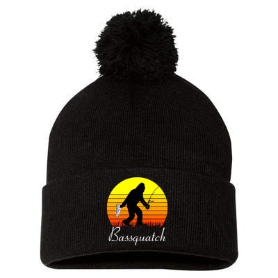 Bassquatch Bigfoot Fishing Pom Pom 12in Knit Beanie