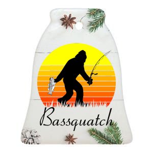 Bassquatch Bigfoot Fishing Ceramic Bell Ornament