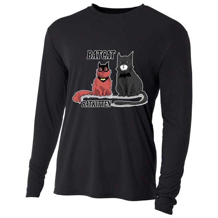 Bat Kitten Cat Funny Spoof Cartoon Cooling Performance Long Sleeve Crew