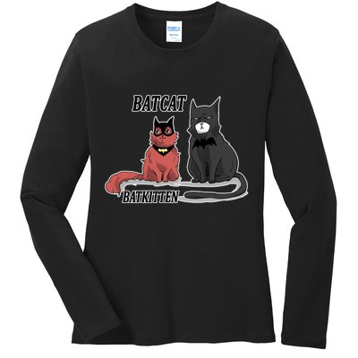 Bat Kitten Cat Funny Spoof Cartoon Ladies Long Sleeve Shirt