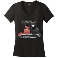 Bat Kitten Cat Funny Spoof Cartoon Women's V-Neck T-Shirt