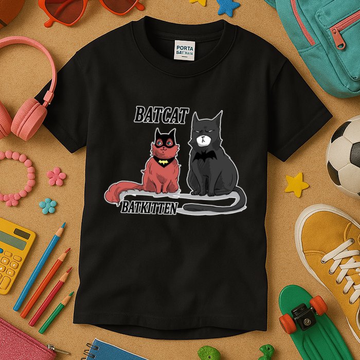 Bat Kitten Cat Funny Spoof Cartoon Kids T-Shirt