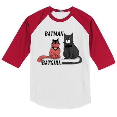 Bat Kitten Cat Funny Spoof Cartoon Kids Colorblock Raglan Jersey