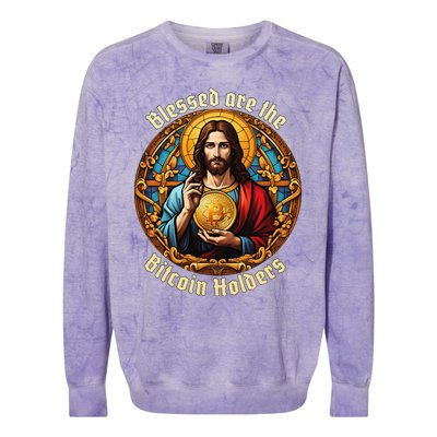 Blessed Are The Bitcoin Holders Funny Meme Jesus Christ Colorblast Crewneck Sweatshirt