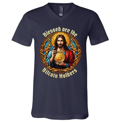 Blessed Are The Bitcoin Holders Funny Meme Jesus Christ V-Neck T-Shirt