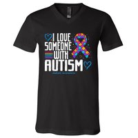 Blue Autism Tee I Love Someone With Autism Awareness V-Neck T-Shirt