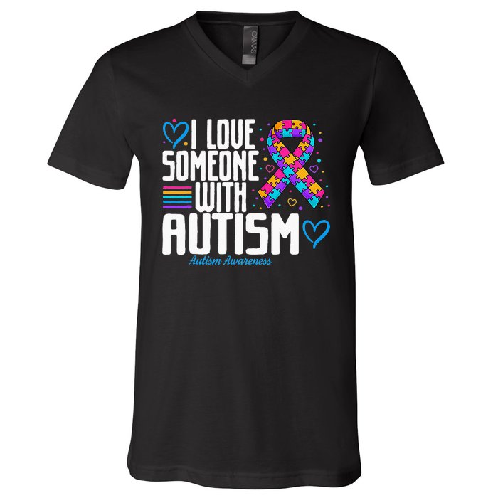 Blue Autism Tee I Love Someone With Autism Awareness V-Neck T-Shirt