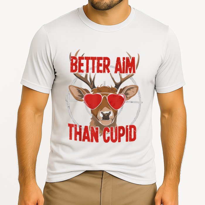 Better Aim Than Cupid Funny Valentines Day Deer Hunter Performance Shirt