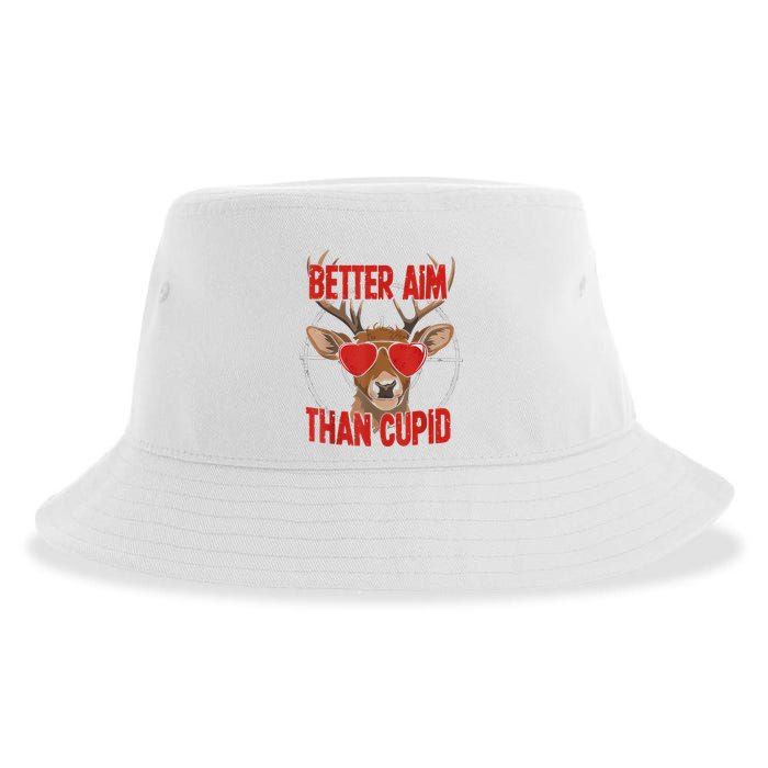 Better Aim Than Cupid Funny Valentines Day Deer Hunter Sustainable Bucket Hat