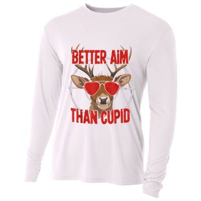 Better Aim Than Cupid Funny Valentines Day Deer Hunter Cooling Performance Long Sleeve Crew
