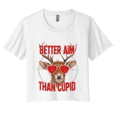 Better Aim Than Cupid Funny Valentines Day Deer Hunter Crop Top