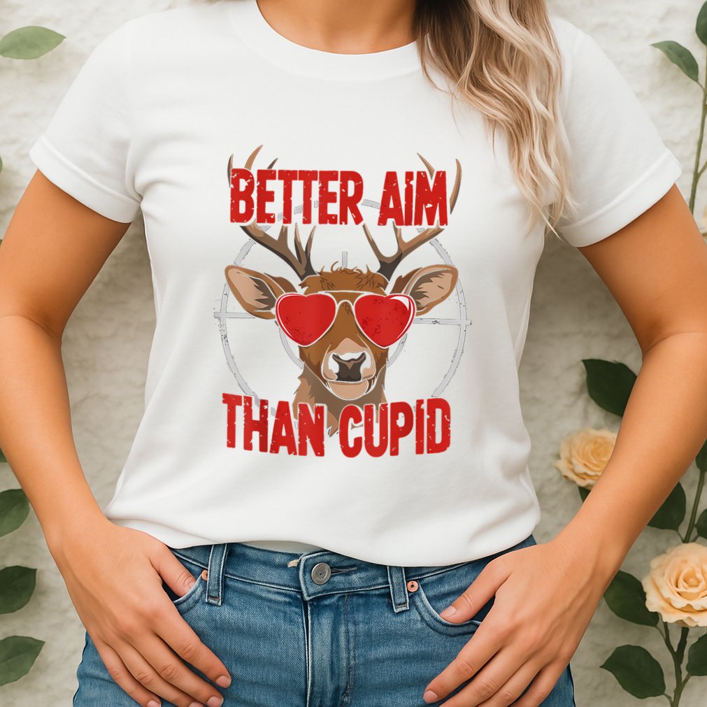 Better Aim Than Cupid Funny Valentines Day Deer Hunter Womens T-Shirt