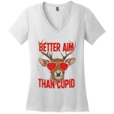 Better Aim Than Cupid Funny Valentines Day Deer Hunter Women's V-Neck T-Shirt