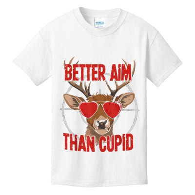 Better Aim Than Cupid Funny Valentines Day Deer Hunter Kids T-Shirt