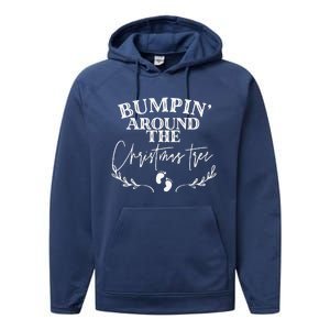 Bumping Around The Christmas Tree Christmas Pregnancy Performance Fleece Hoodie