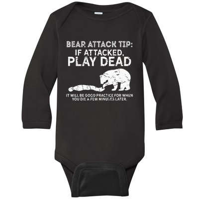 Bear Attack Tip If Attacked Play Dead Baby Long Sleeve Bodysuit