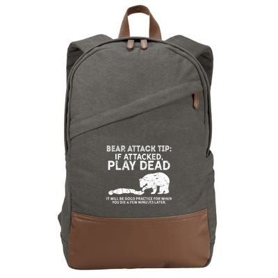 Bear Attack Tip If Attacked Play Dead Cotton Canvas Backpack