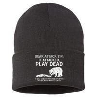 Bear Attack Tip If Attacked Play Dead Sustainable Knit Beanie