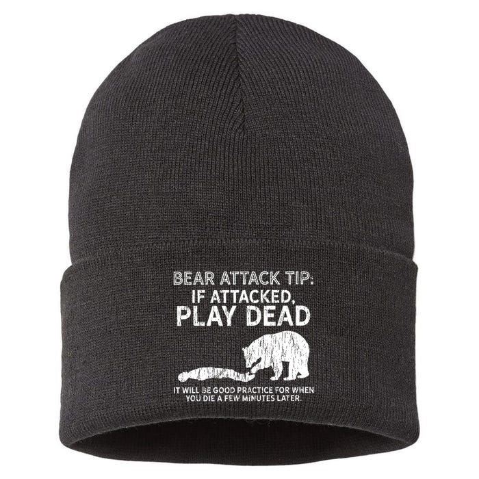 Bear Attack Tip If Attacked Play Dead Sustainable Knit Beanie