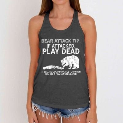 Bear Attack Tip If Attacked Play Dead Women's Knotted Racerback Tank