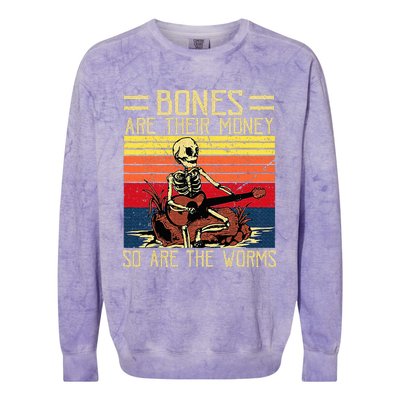 Bones Are Their Money Skeleton Playing Guitar Retro Vintage Colorblast Crewneck Sweatshirt