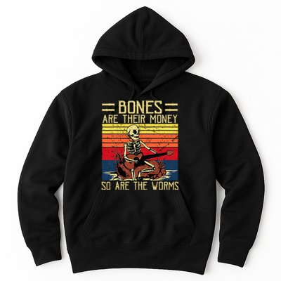 Bones Are Their Money Skeleton Playing Guitar Retro Vintage Hoodie