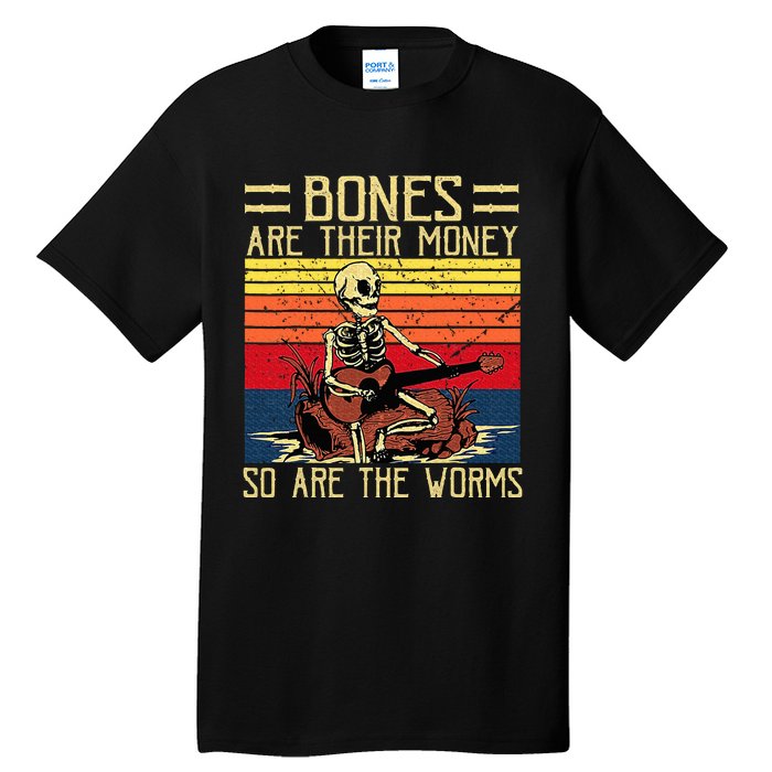 Bones Are Their Money Skeleton Playing Guitar Retro Vintage Tall T-Shirt