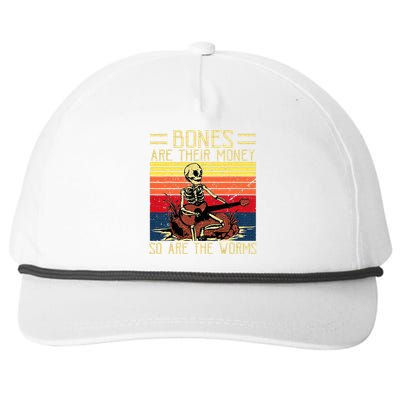 Bones Are Their Money Skeleton Playing Guitar Retro Vintage Snapback Five-Panel Rope Hat