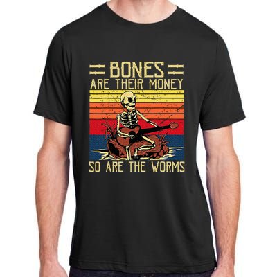 Bones Are Their Money Skeleton Playing Guitar Retro Vintage Adult ChromaSoft Performance T-Shirt