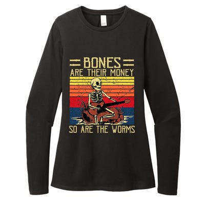 Bones Are Their Money Skeleton Playing Guitar Retro Vintage Womens CVC Long Sleeve Shirt