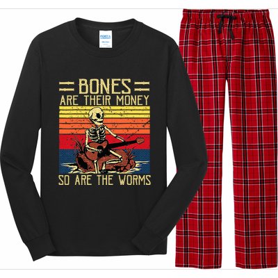 Bones Are Their Money Skeleton Playing Guitar Retro Vintage Long Sleeve Pajama Set