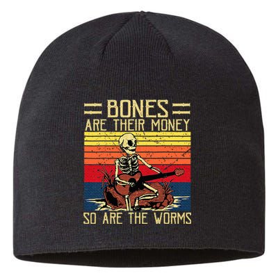 Bones Are Their Money Skeleton Playing Guitar Retro Vintage Sustainable Beanie