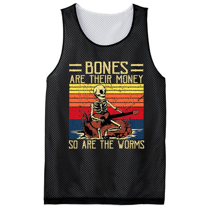 Bones Are Their Money Skeleton Playing Guitar Retro Vintage Mesh Reversible Basketball Jersey Tank