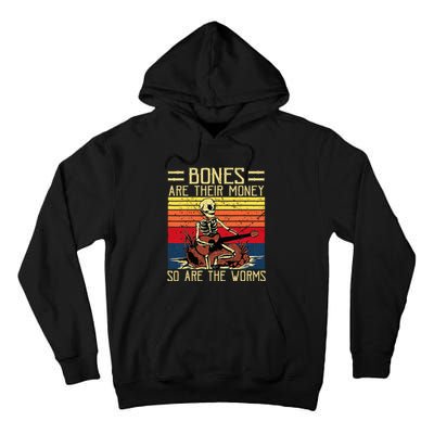 Bones Are Their Money Skeleton Playing Guitar Retro Vintage Tall Hoodie