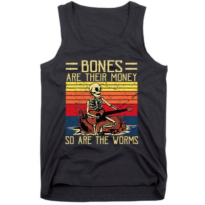 Bones Are Their Money Skeleton Playing Guitar Retro Vintage Tank Top