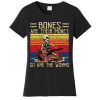 Bones Are Their Money Skeleton Playing Guitar Retro Vintage Women's T-Shirt