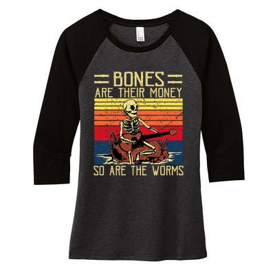 Bones Are Their Money Skeleton Playing Guitar Retro Vintage Women's Tri-Blend 3/4-Sleeve Raglan Shirt