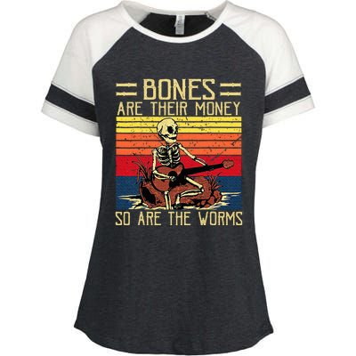 Bones Are Their Money Skeleton Playing Guitar Retro Vintage Enza Ladies Jersey Colorblock Tee