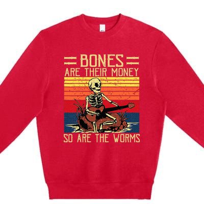 Bones Are Their Money Skeleton Playing Guitar Retro Vintage Premium Crewneck Sweatshirt