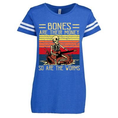 Bones Are Their Money Skeleton Playing Guitar Retro Vintage Enza Ladies Jersey Football T-Shirt