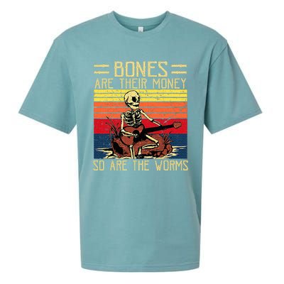 Bones Are Their Money Skeleton Playing Guitar Retro Vintage Sueded Cloud Jersey T-Shirt