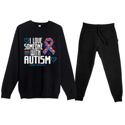 Blue Autism tee I love Someone with Autism Awareness Premium Crewneck Sweatsuit Set