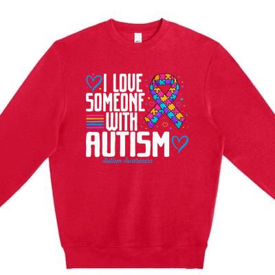 Blue Autism tee I love Someone with Autism Awareness Premium Crewneck Sweatshirt