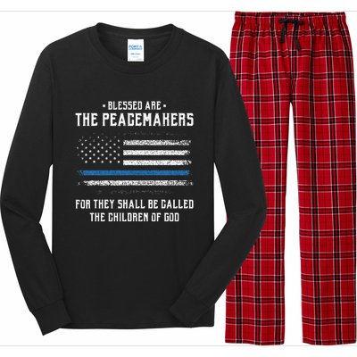 Blessed Are The Peacemakers Blue Line Police Cop Long Sleeve Pajama Set