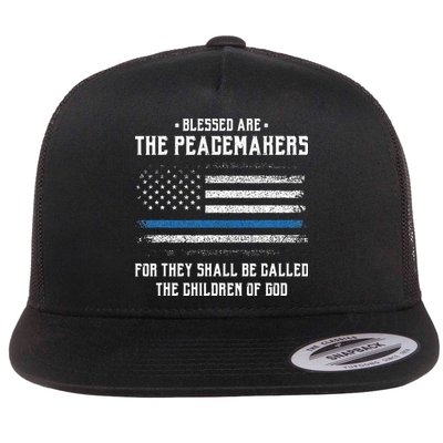 Blessed Are The Peacemakers Blue Line Police Cop Flat Bill Trucker Hat