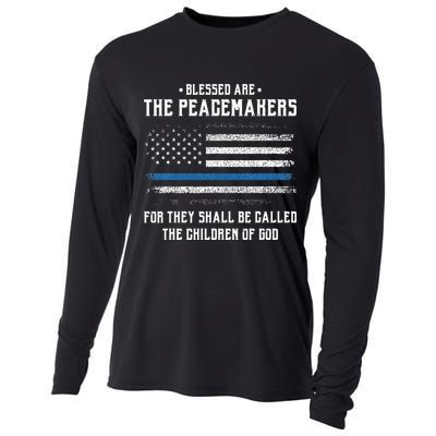 Blessed Are The Peacemakers Blue Line Police Cop Cooling Performance Long Sleeve Crew