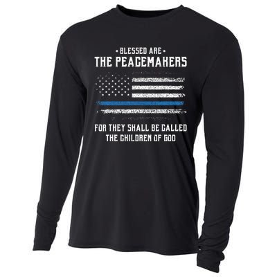 Blessed Are The Peacemakers Blue Line Police Cop Cooling Performance Long Sleeve Crew